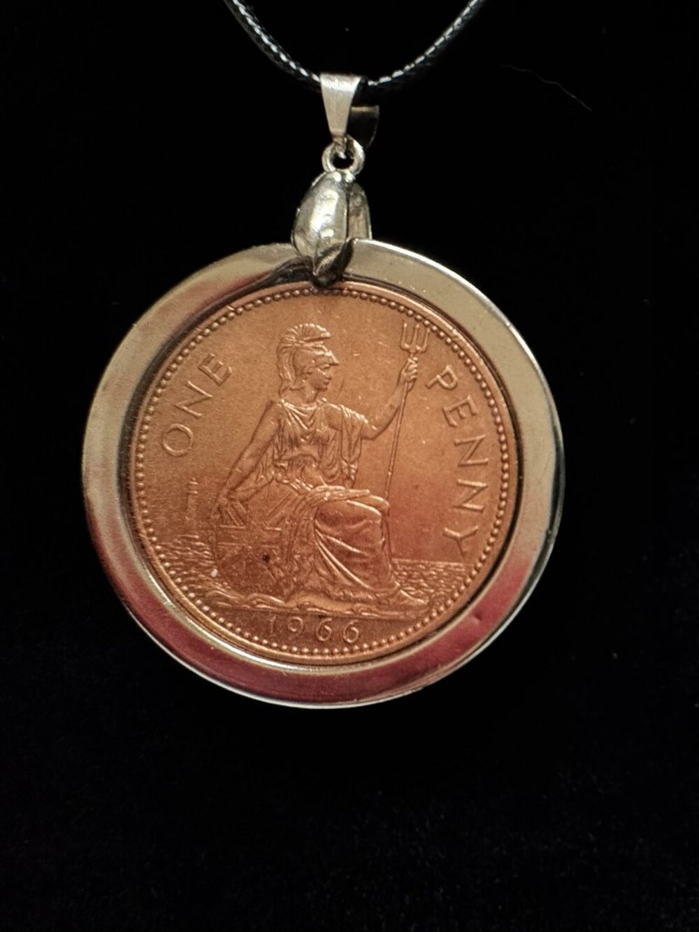 1966 English 1 Penny Coin Pendant, Artisan Vintage Coin Resin Necklace